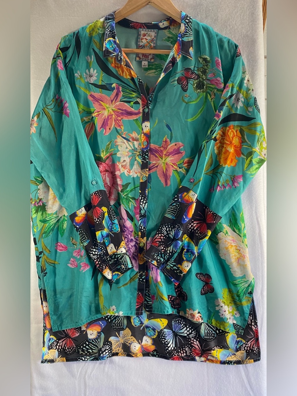 Johnny Was Women’s Panya Karis Boho Butterfly Silk Button Up Tunic Blouse Size S